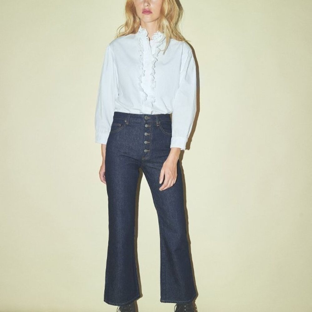 ROUJE Bastille High Rise Boot Cut Flare Jeans Button Fly 25 XS vintage